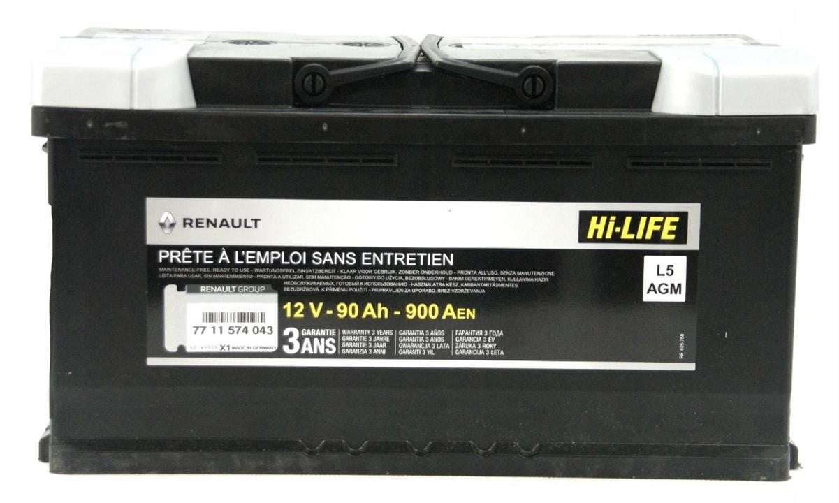 Renault 77 11 574 043 Battery Renault AGM 12V 90AH 900A(EN) R+ 7711574043