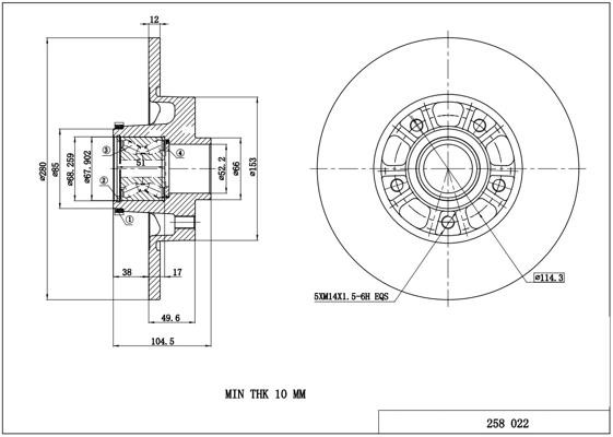 Hart 258 022 Rear brake disc, non-ventilated 258022