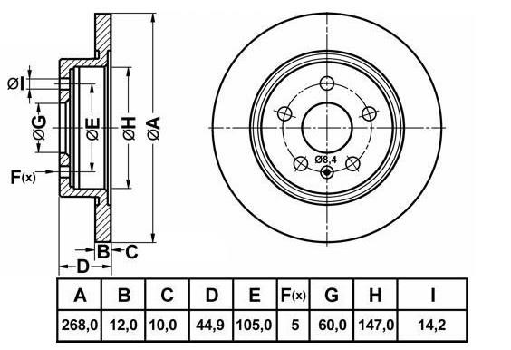 FiT FR0735 Rear brake disc, non-ventilated FR0735