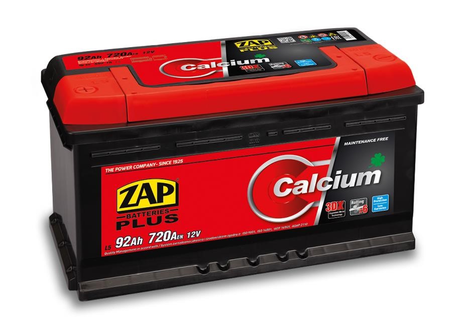 ZAP 592 18 Battery ZAP Calcium Plus 12V 92Ah 720(EN) R+ 59218