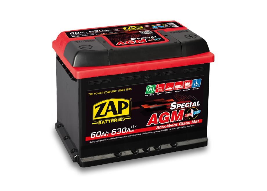 ZAP 560 02 Battery ZAP AGM Special 12V 60Ah 630(EN) R+ 56002