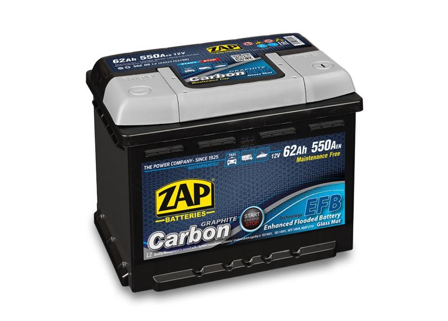 ZAP 562 05 Battery ZAP Carbon 12V 62Ah 550(EN) R+ 56205