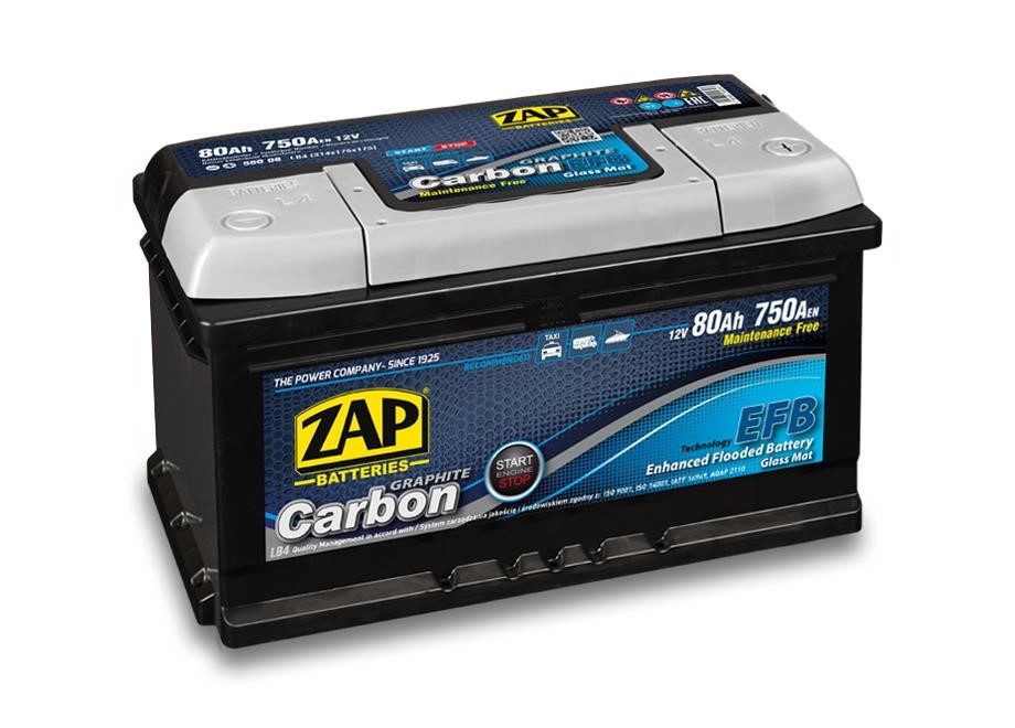 ZAP 580 08 Battery ZAP Carbon 12V 80Ah 750(EN) R+ 58008
