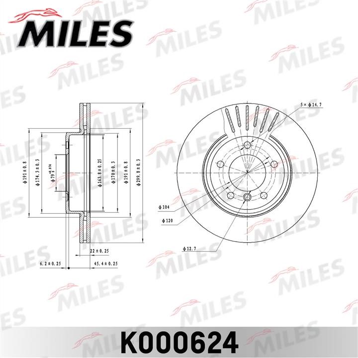 Miles K000624 Front brake disc ventilated K000624