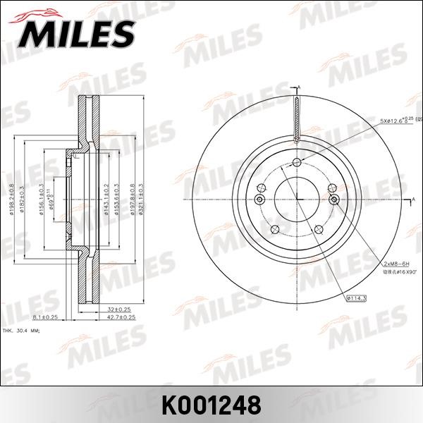 Miles K001248 Front brake disc ventilated K001248