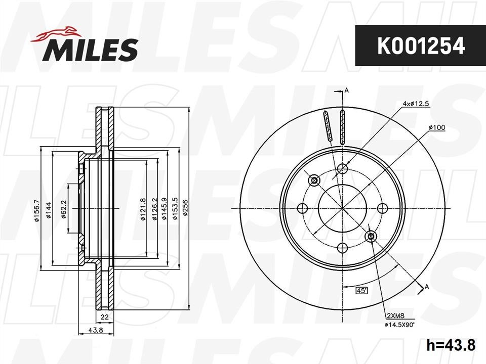 Miles K001254 Front brake disc ventilated K001254