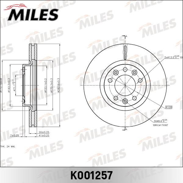 Miles K001257 Front brake disc ventilated K001257