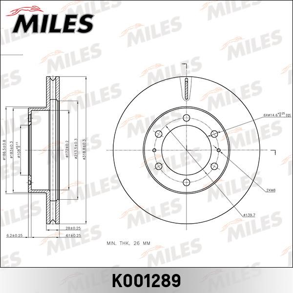 Miles K001289 Front brake disc ventilated K001289