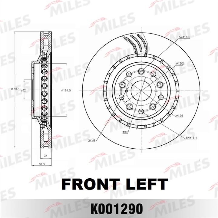 Miles K001290 Front brake disc ventilated K001290