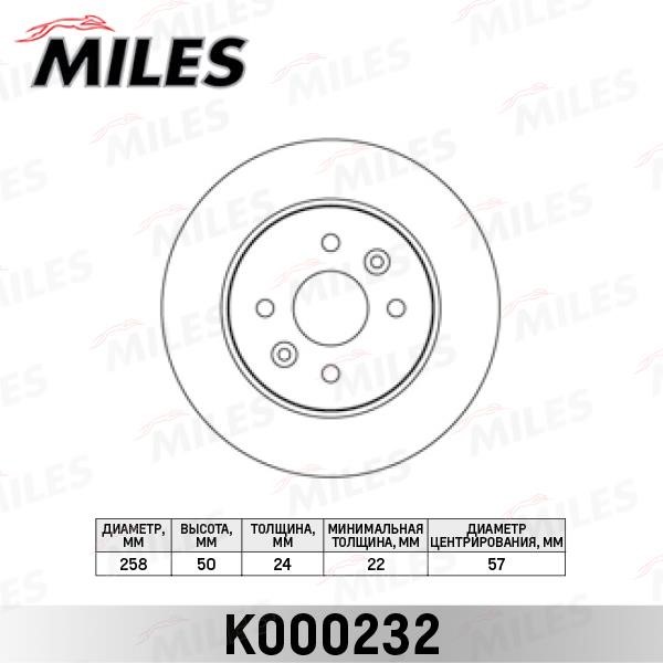 Miles K000232 Front brake disc ventilated K000232