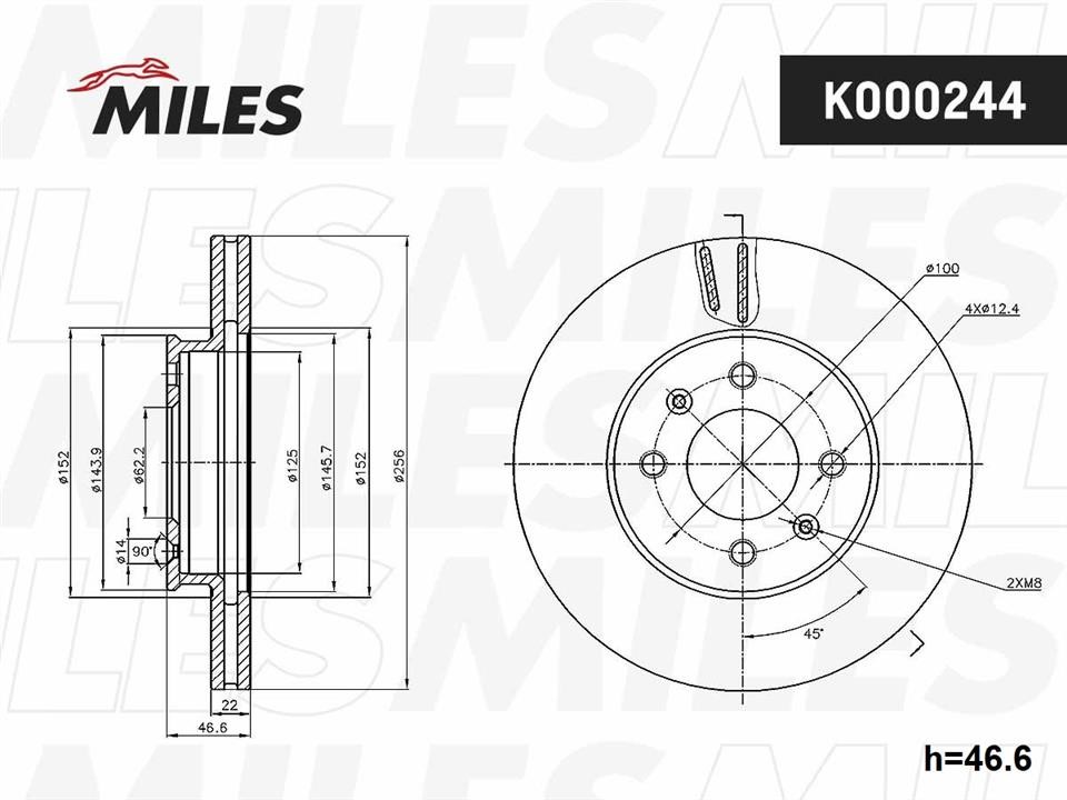Miles K000244 Front brake disc ventilated K000244