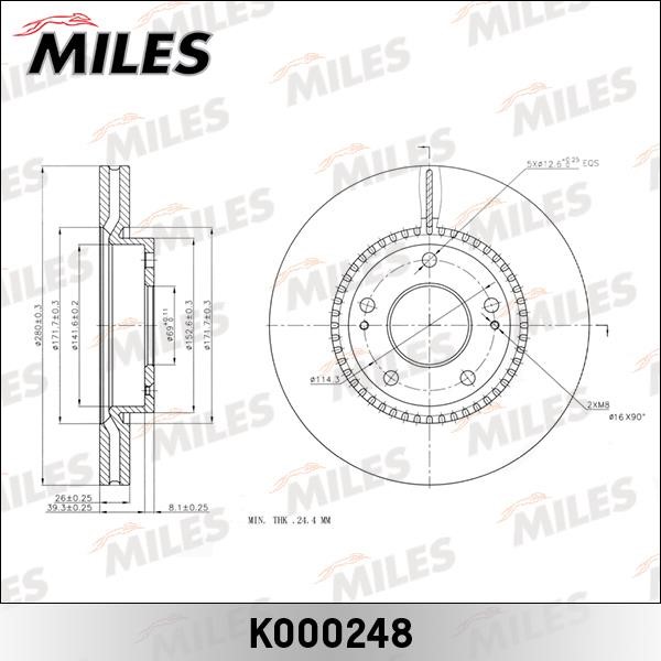 Miles K000248 Front brake disc ventilated K000248