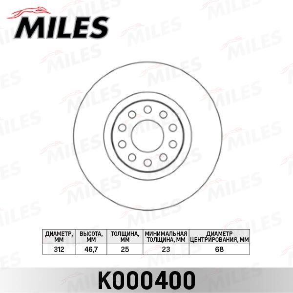 Miles K000400 Front brake disc ventilated K000400