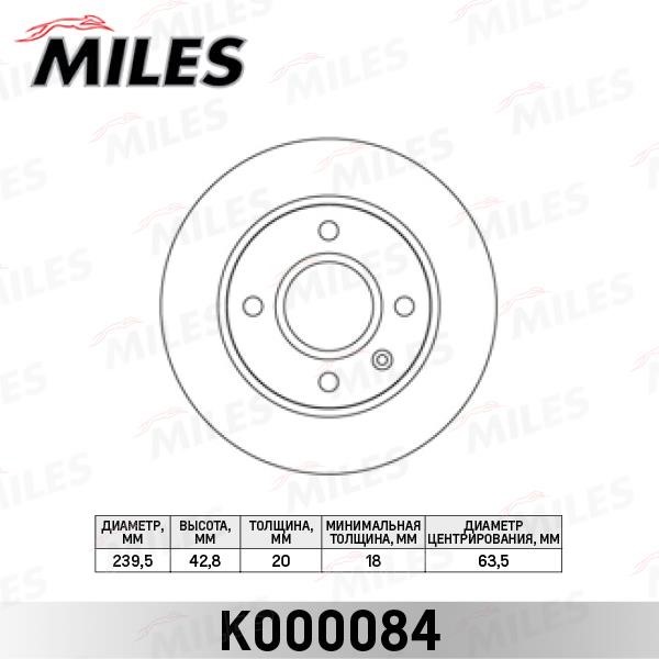 Miles K000084 Front brake disc ventilated K000084