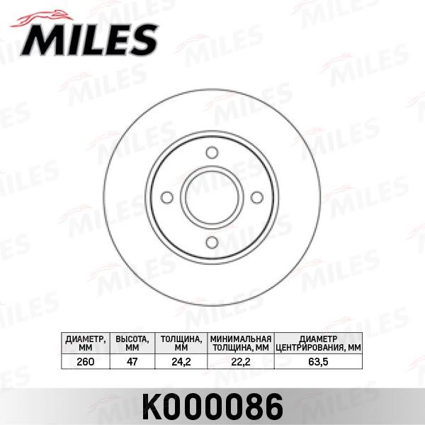 Miles K000086 Front brake disc ventilated K000086