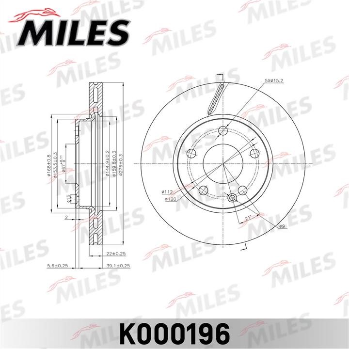 Miles K000196 Front brake disc ventilated K000196