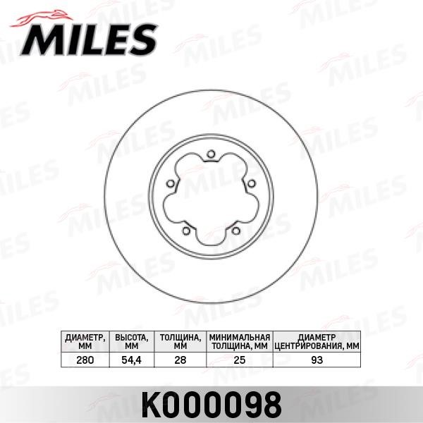Miles K000098 Front brake disc ventilated K000098