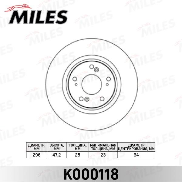 Miles K000118 Front brake disc ventilated K000118