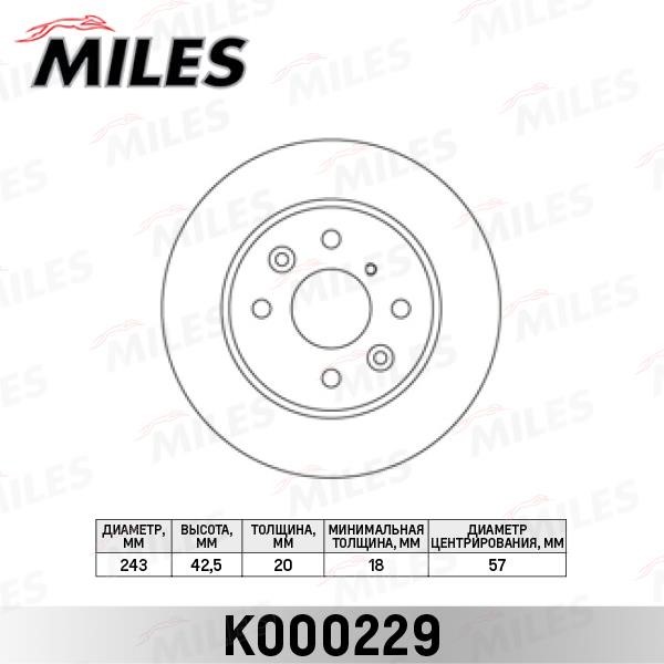 Miles K000229 Front brake disc ventilated K000229