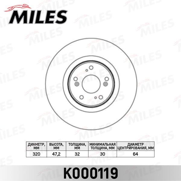 Miles K000119 Front brake disc ventilated K000119