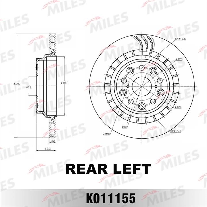 Miles K011155 Rear ventilated brake disc K011155