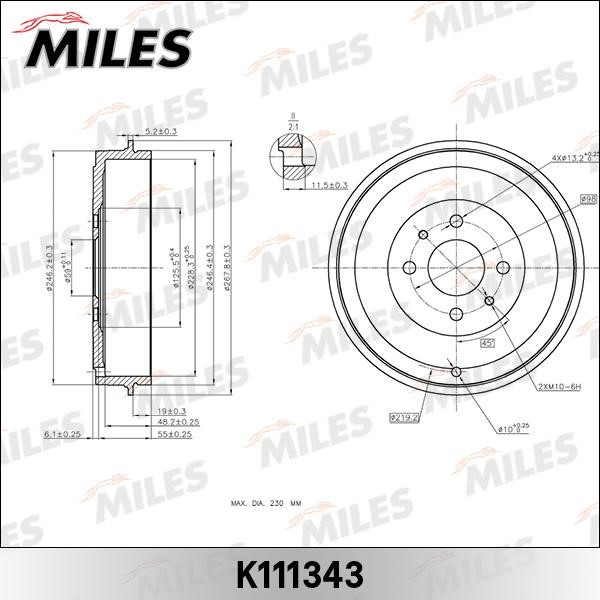 Miles K111343 Brake drum K111343