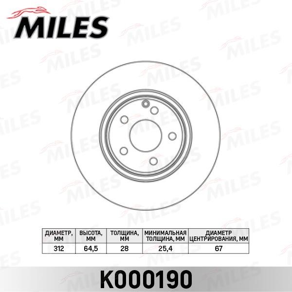 Miles K000190 Front brake disc ventilated K000190