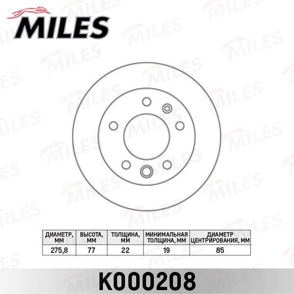 Miles K000208 Front brake disc ventilated K000208