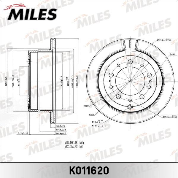 Miles K011620 Rear ventilated brake disc K011620