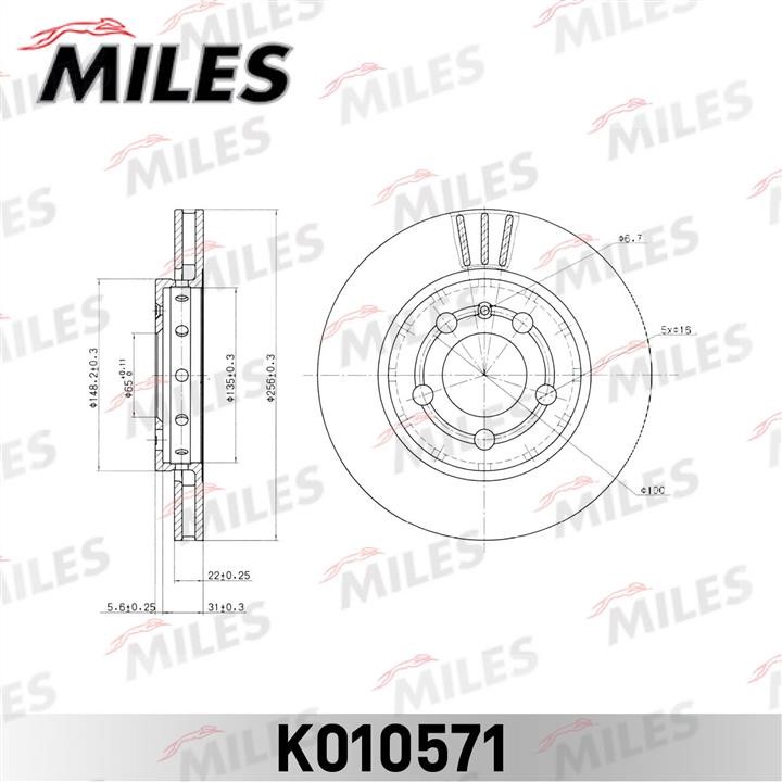 Miles K010571 Rear ventilated brake disc K010571