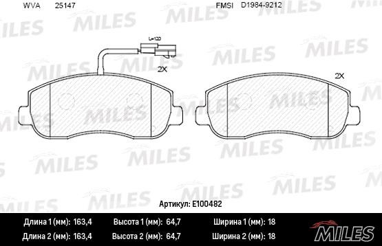 Miles E100482 Brake Pad Set, disc brake E100482