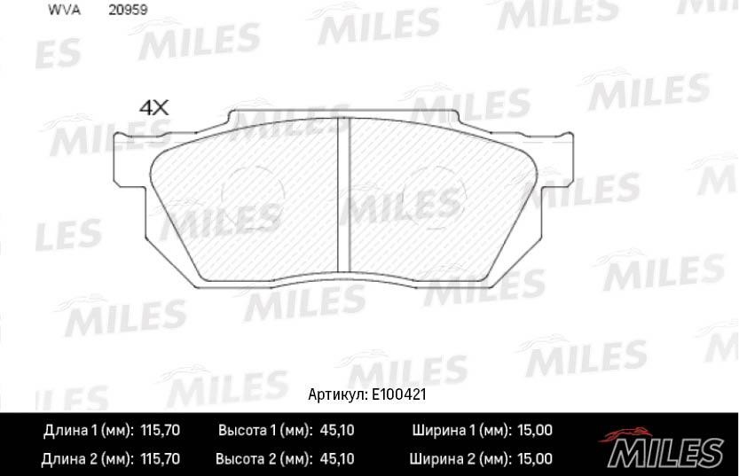Miles E100421 Brake Pad Set, disc brake E100421