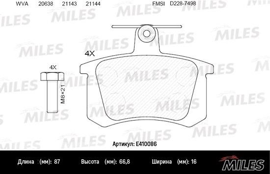 Miles E410086 Brake Pad Set, disc brake E410086