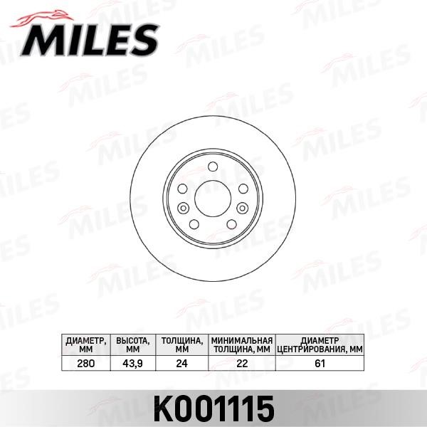Miles K001115 Front brake disc ventilated K001115