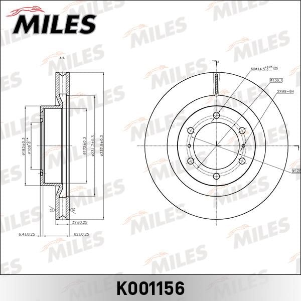 Miles K001156 Front brake disc ventilated K001156