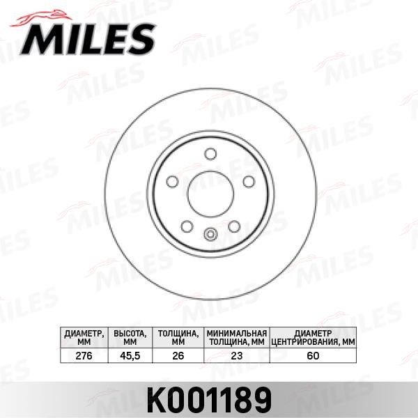 Miles K001189 Front brake disc ventilated K001189