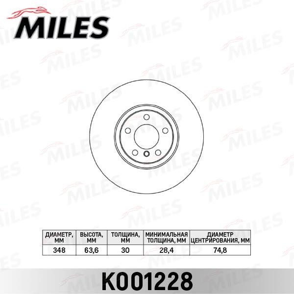 Miles K001228 Front brake disc ventilated K001228
