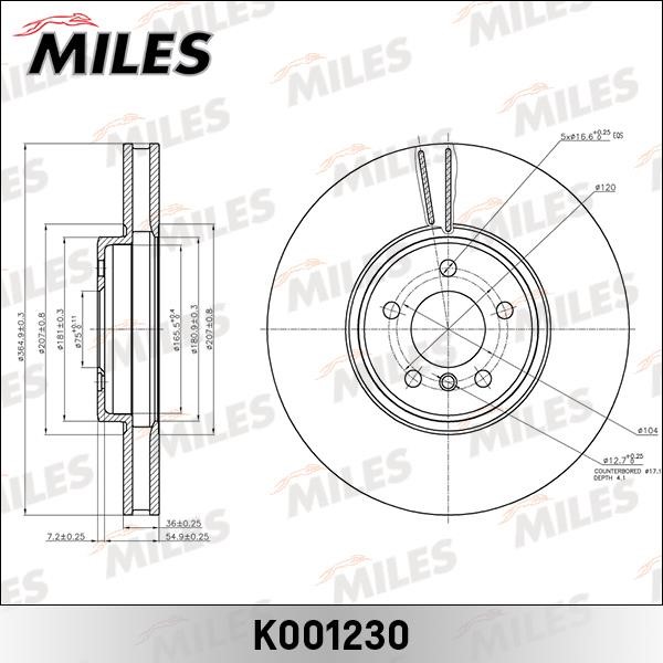 Miles K001230 Front brake disc ventilated K001230