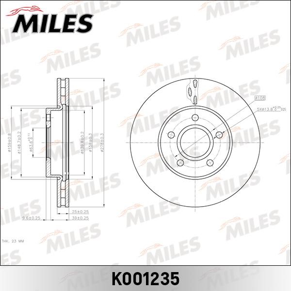 Miles K001235 Front brake disc ventilated K001235
