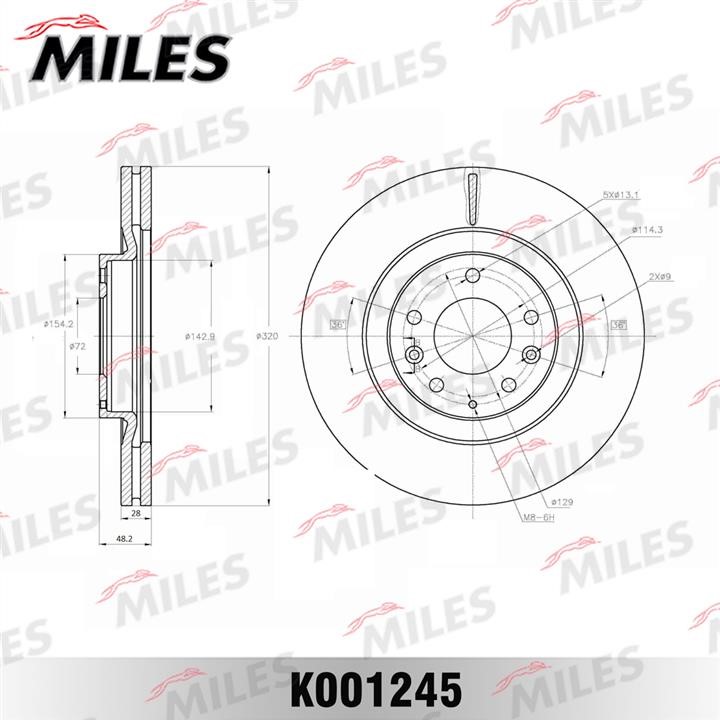 Miles K001245 Front brake disc ventilated K001245
