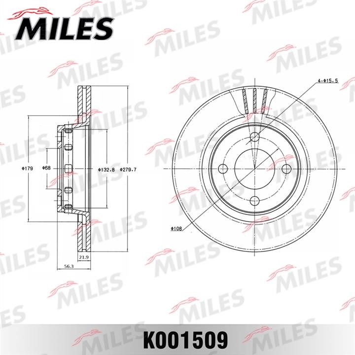 Miles K001509 Front brake disc ventilated K001509