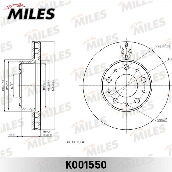 Miles K001550 Front brake disc ventilated K001550