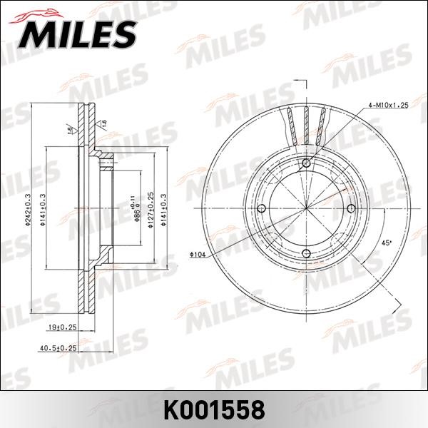 Miles K001558 Front brake disc ventilated K001558