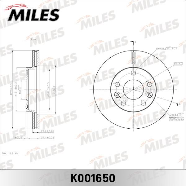 Miles K001650 Front brake disc ventilated K001650