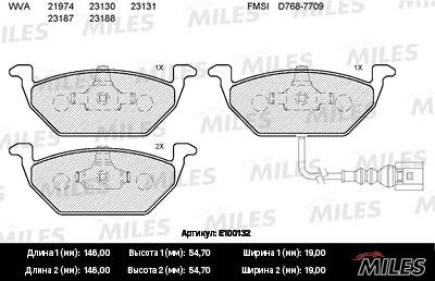 Miles E100132 Front disc brake pads, set E100132