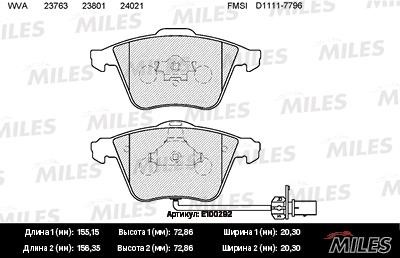 Miles E100292 Front disc brake pads, set E100292