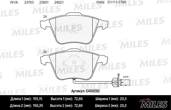 Miles E400292 Brake Pad Set, disc brake E400292