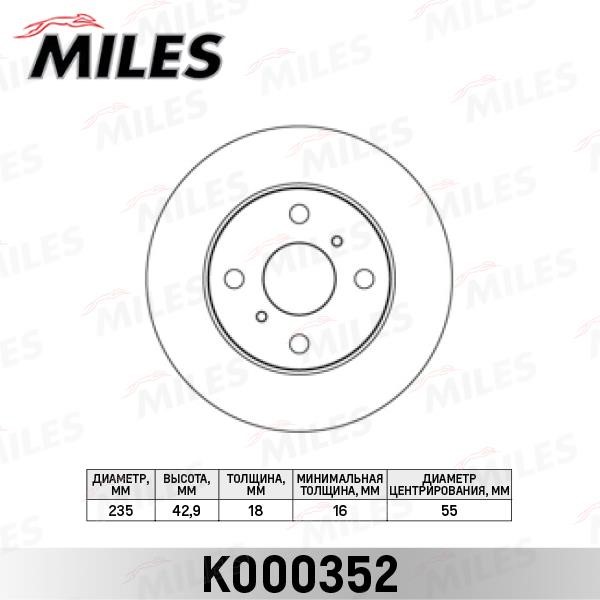 Miles K000352 Front brake disc ventilated K000352