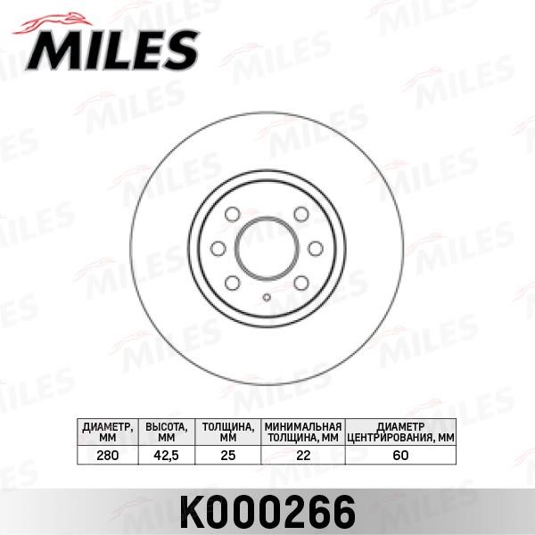 Miles K000266 Front brake disc ventilated K000266