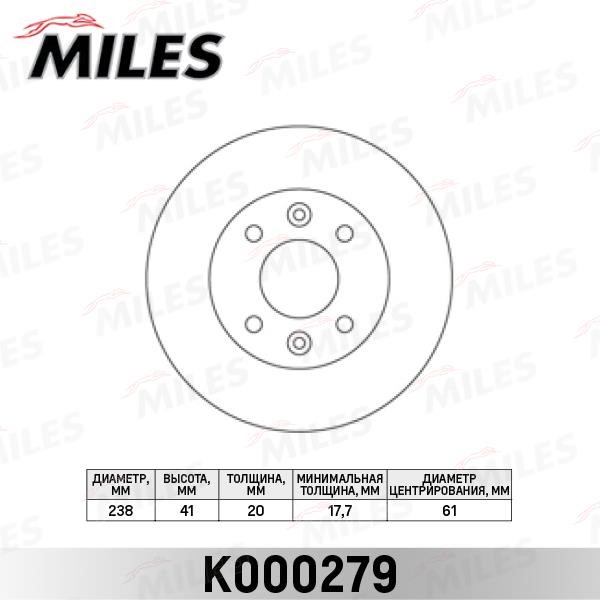 Miles K000279 Front brake disc ventilated K000279